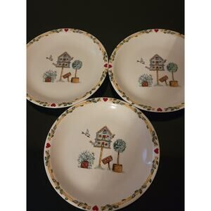Y2K VTG Bluebird Birdhouse Salad Plates 7.75  Casuals by China Pearl Set of 3